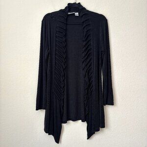 Chico's Travelers Pleated Open Front Longline Essential Black Cardigan